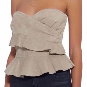 INTERMIX Beige Strapless Ruffle Blouse